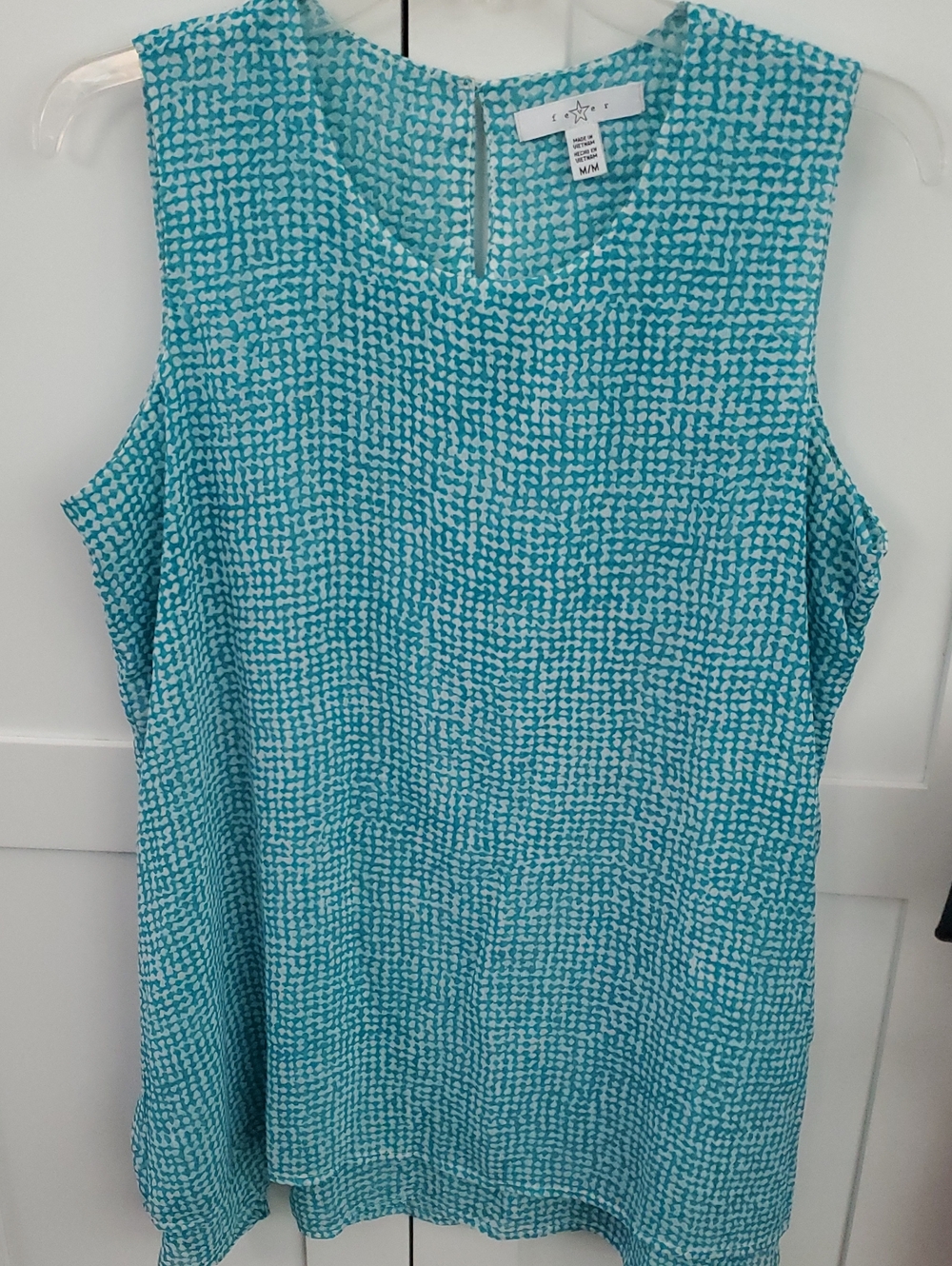 Fever Aqua and White Sleeveless Textured Tank